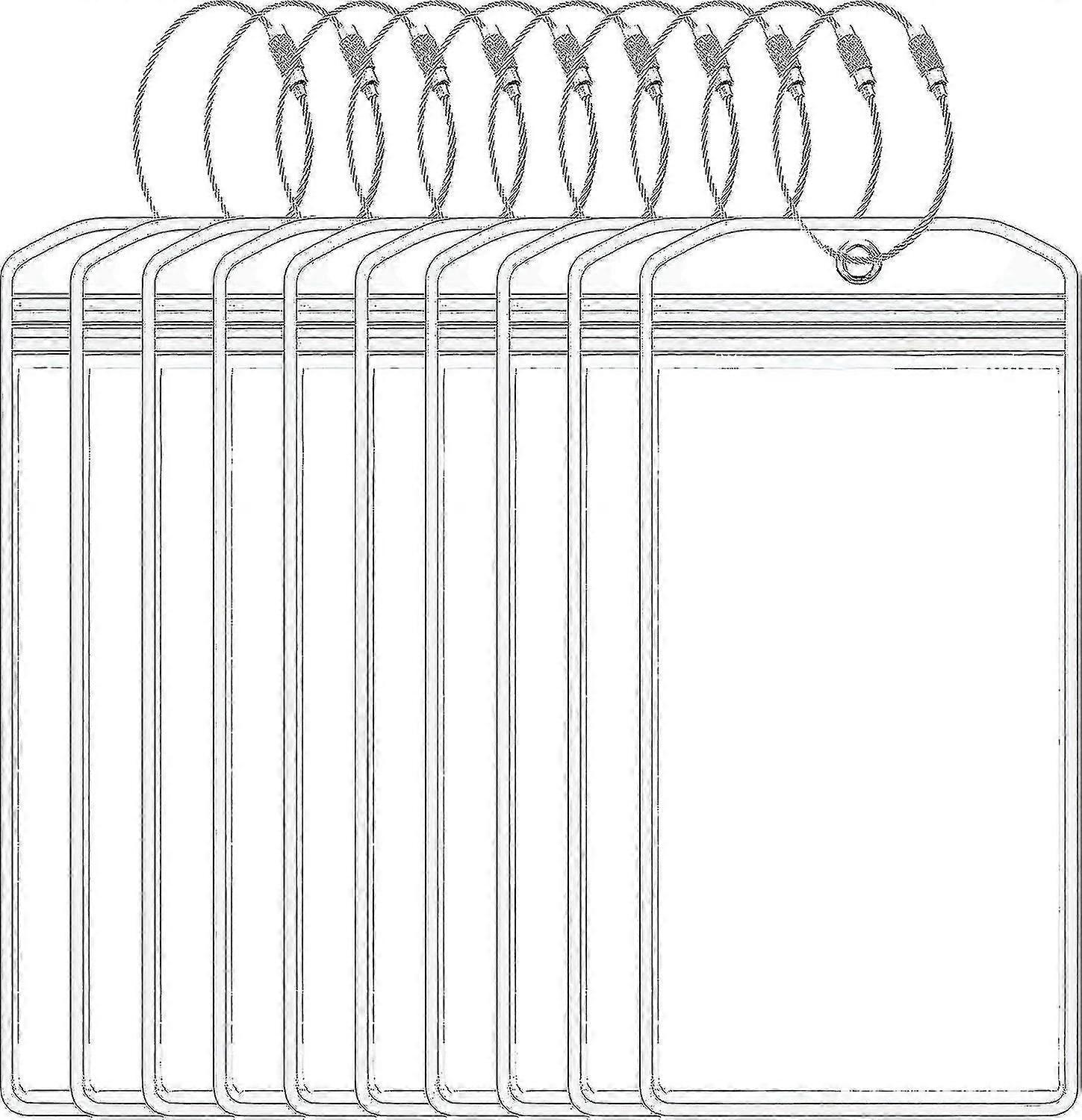 ジップシールとスチールループ付き荷物タグホルダー10個、クルーズエッセンシャルズ 透明防水荷物タグ 旅行 バケーションアクセサリー (7.5 x 3.5インチ)