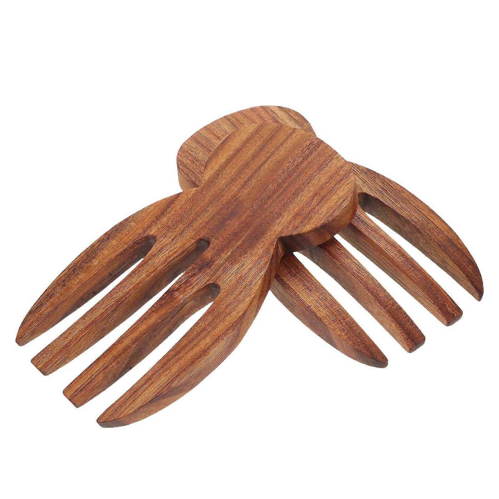 Kitchen Serving Tools 2Pcs Wood Salad Hands Dark Brown Mixing Utensils Ergonomic Design For Salad Preparation