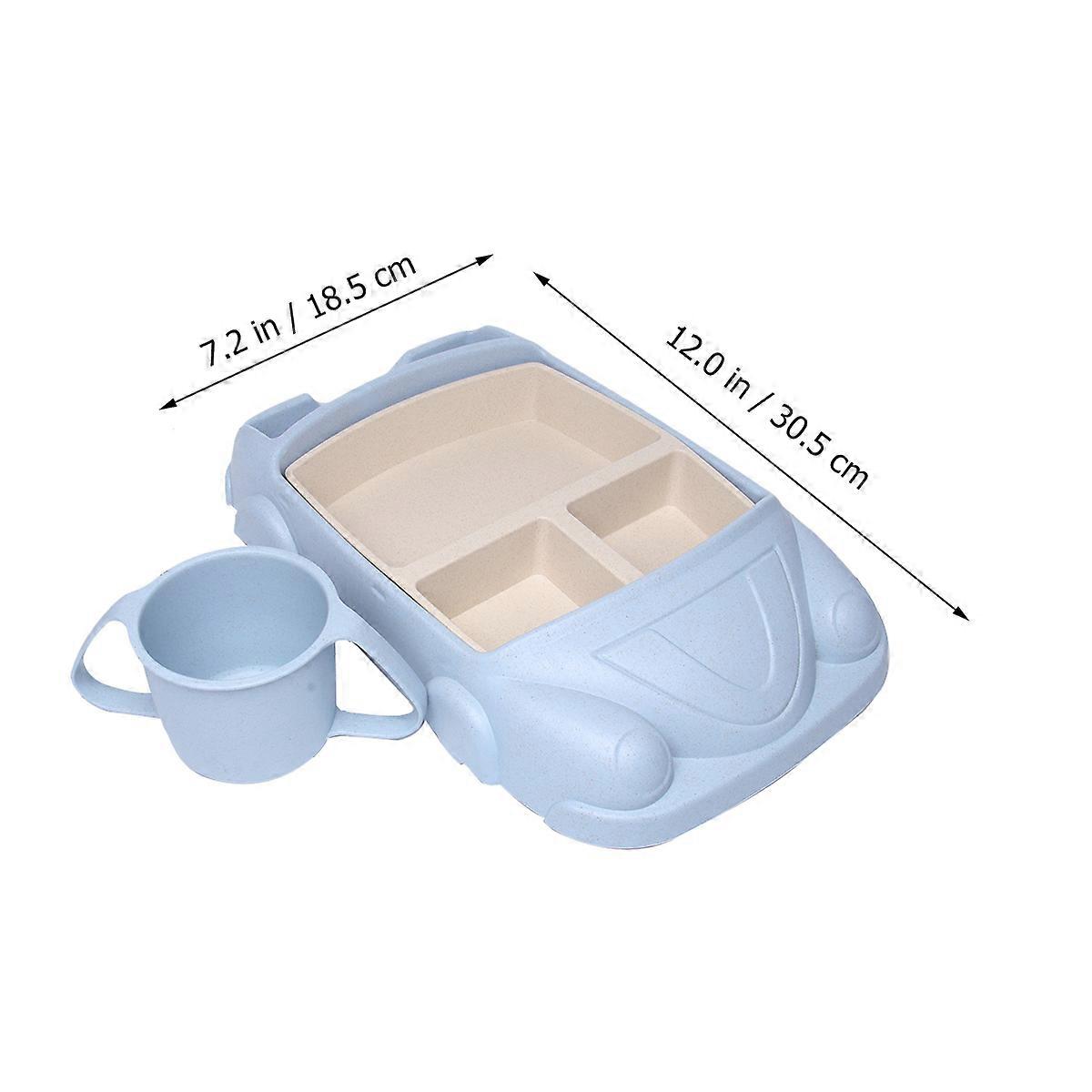 Cartoon Car Straw Dinnerware Set for Kids Blue
