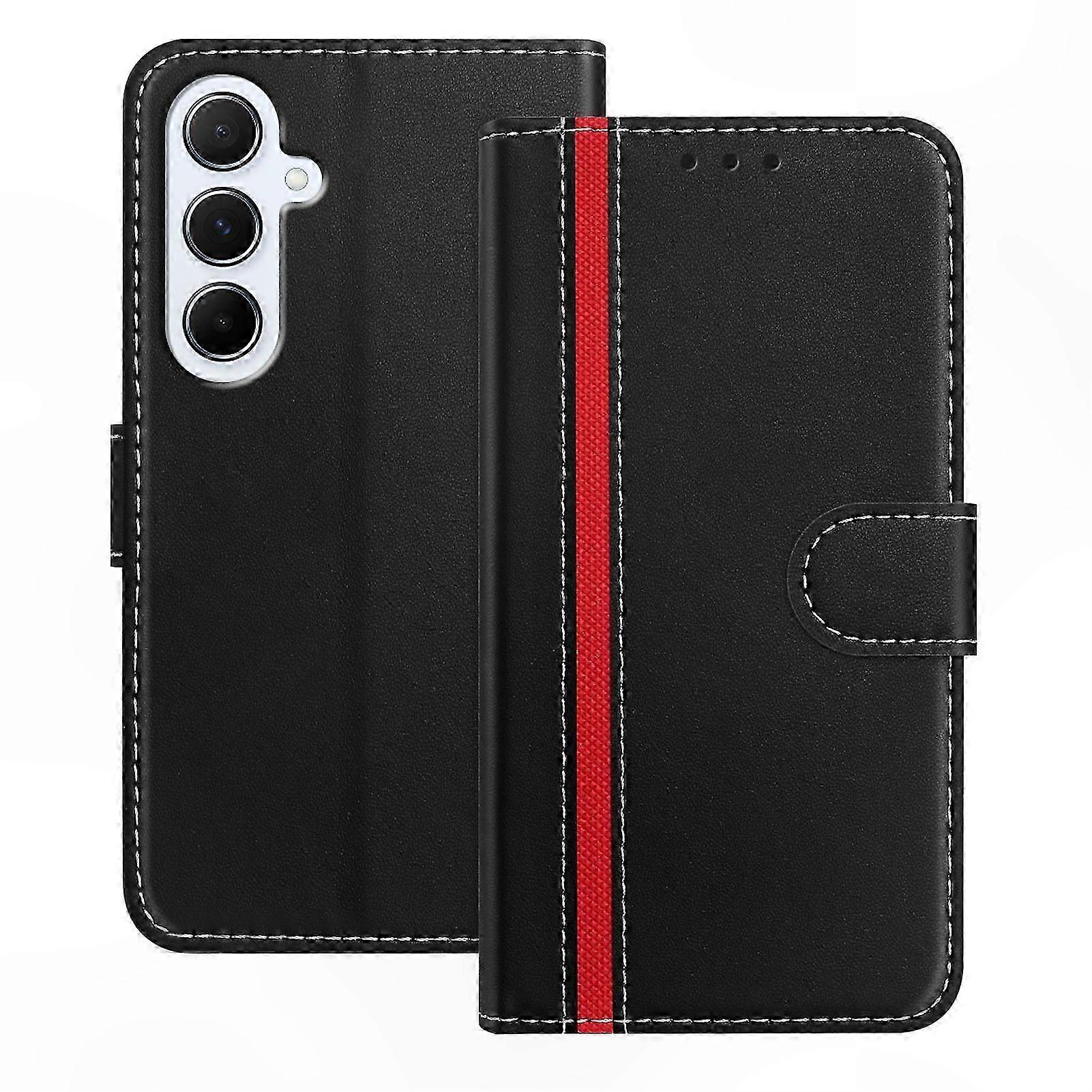 Leather Wallet Case with Magnetic Closure and Stand Function for Galaxy A17, Color-Block Design Protective Cover