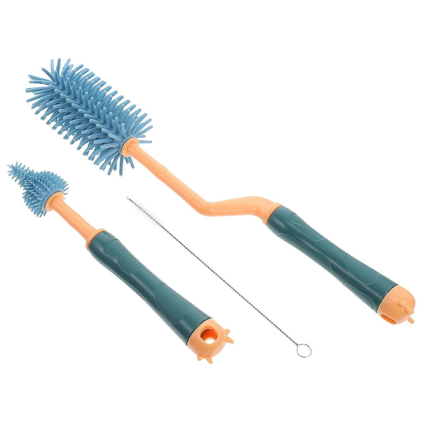 Household Straw Bottle Brush for Cleaning 2Sets Silicone Blue