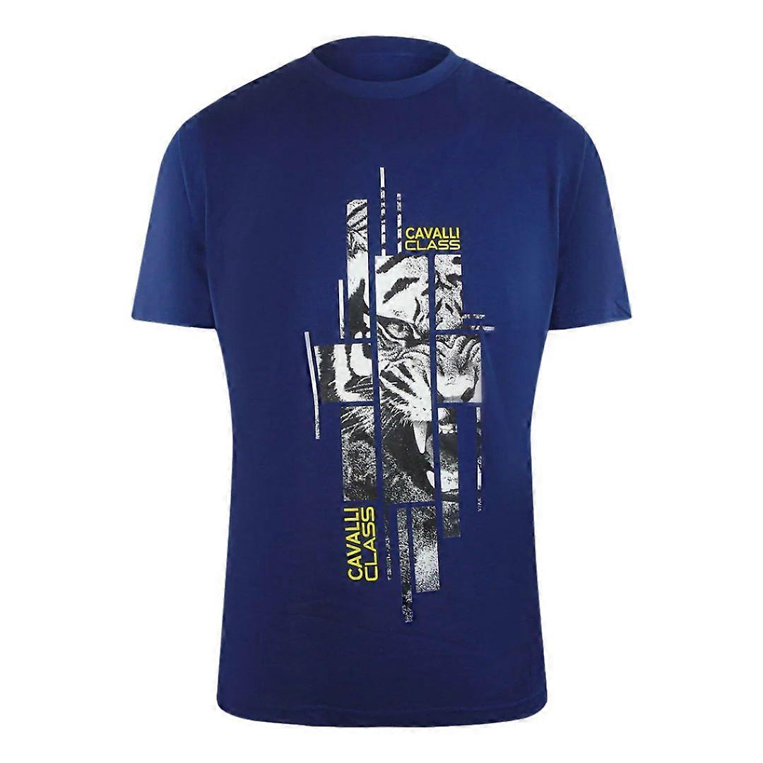 Cavalli Class Abstract Tiger Logo Blue T-Shirt