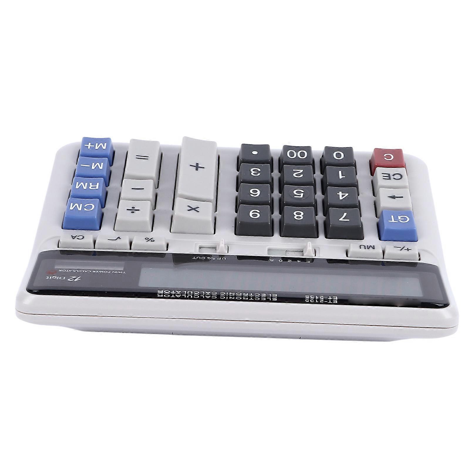 Solar 12-Digit Calculator Large Keys Grey White 600mAh Battery