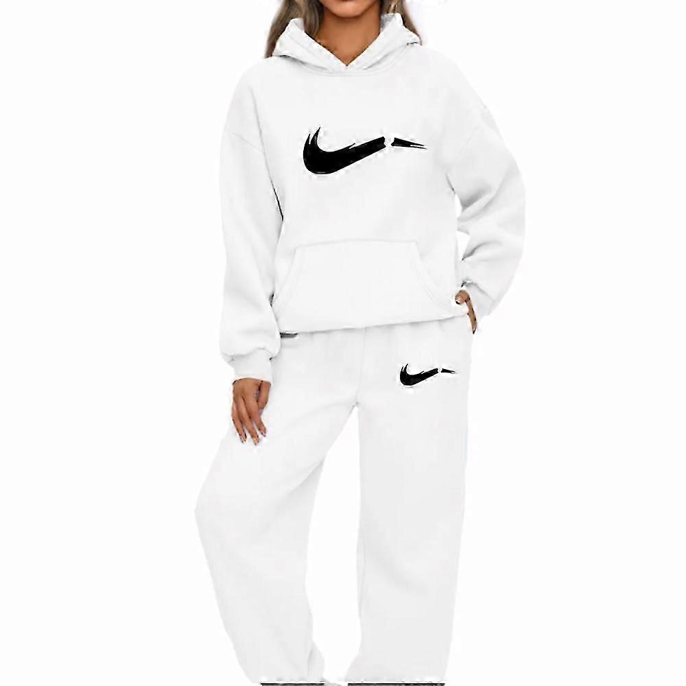 suitable for women 2-piece hooded tracksuit set with elastic cuffs and deep crotch pants for autumn and winter