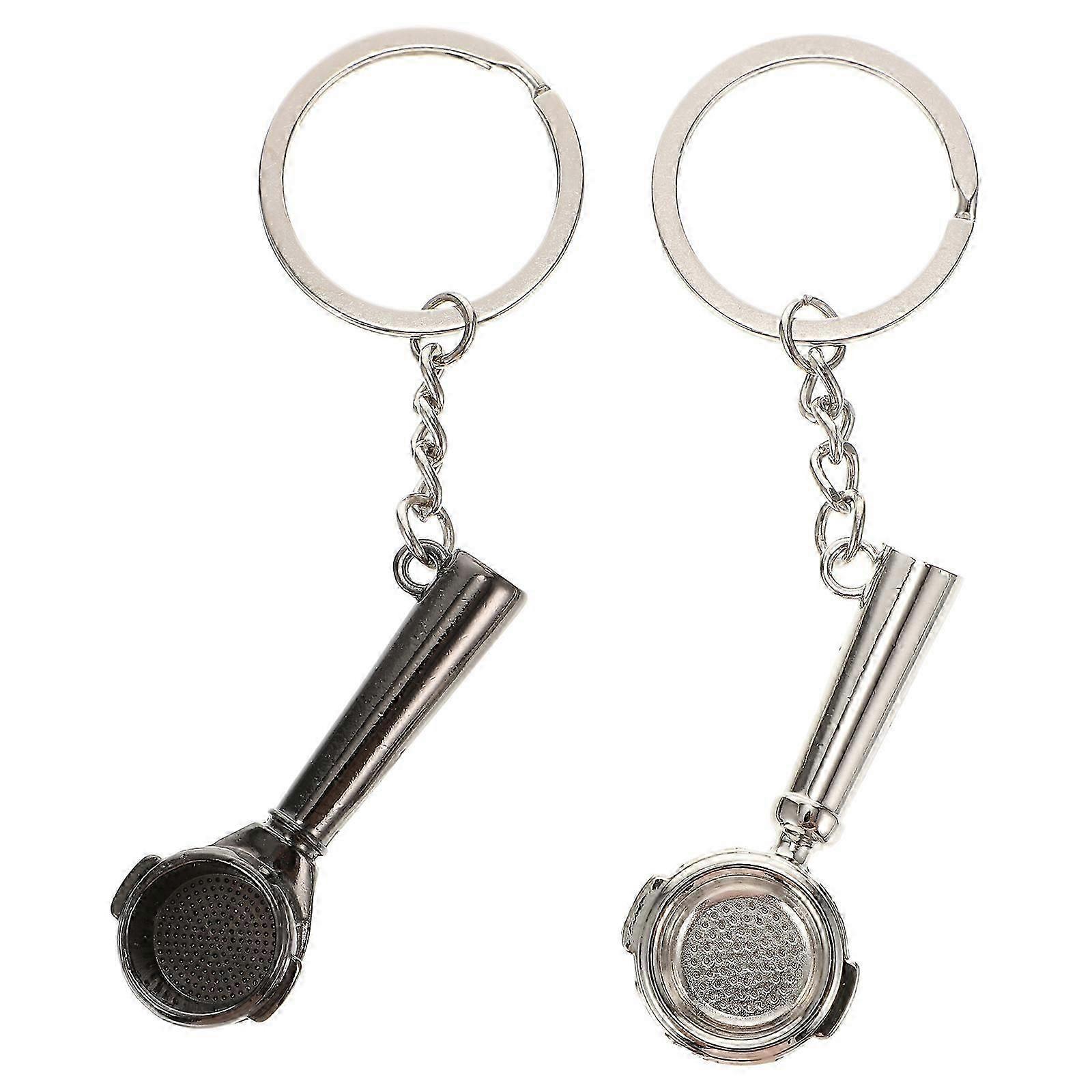 2 Pcs Coffee Series Metal Keychains Exquisite Hanging Rings