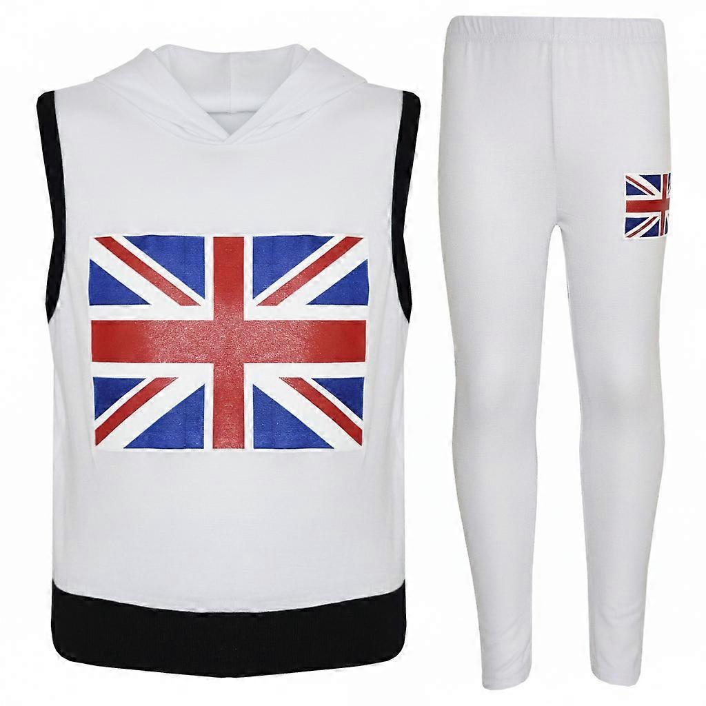 女孩英格兰国旗印花连帽上衣和紧身裤套装