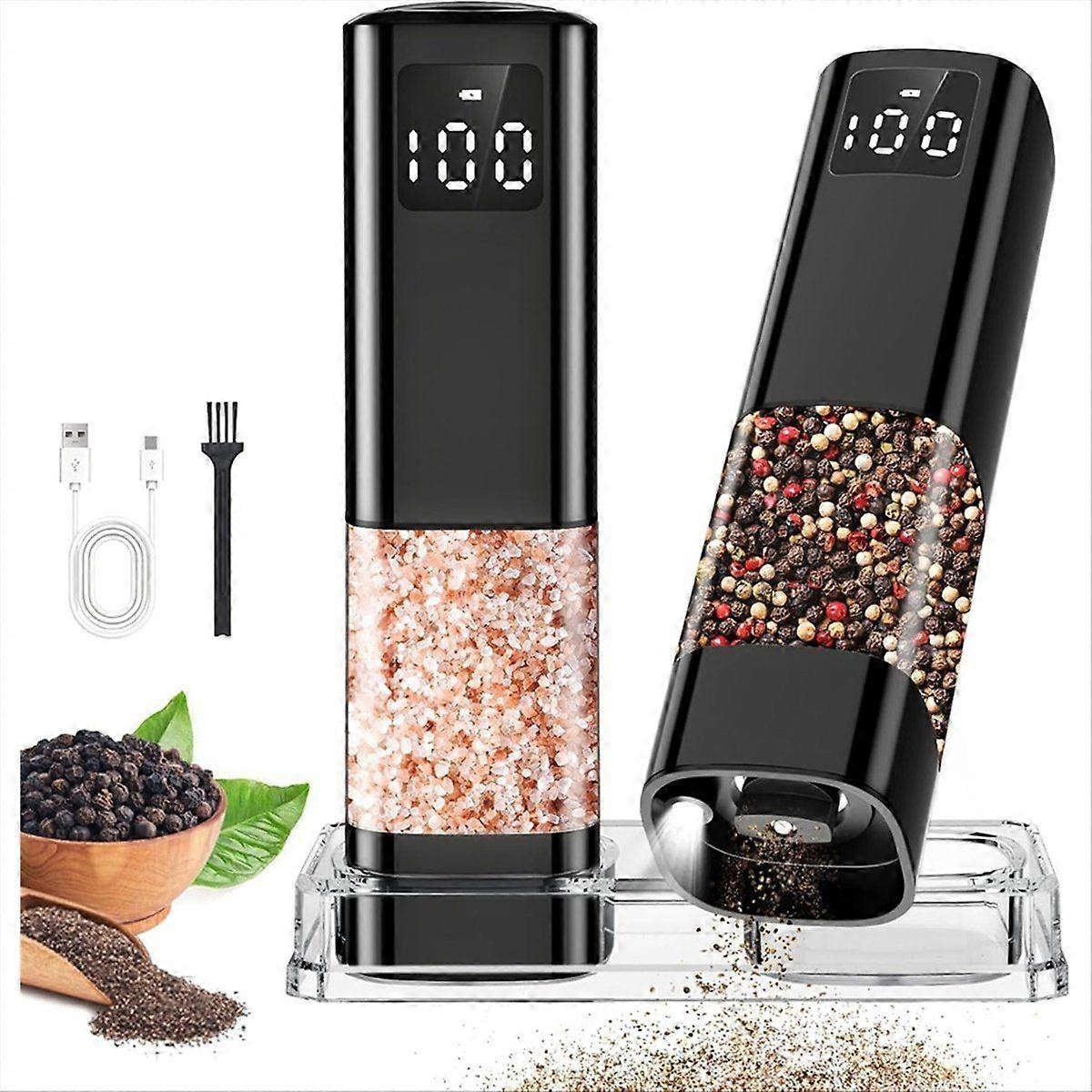 Electric Salt and Pepper Grinder Set with Digital Display,Automatic Salt Pepper Mill Grinder Adjust
