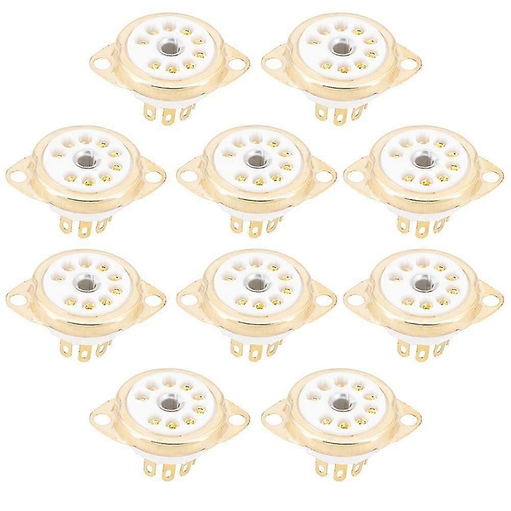 10pcs Ceramic B9a Gold-plated 9pin Vacuum Tube Socket Panel Chassis Mount For Ecc81 Ecc82 Ecc83 El8