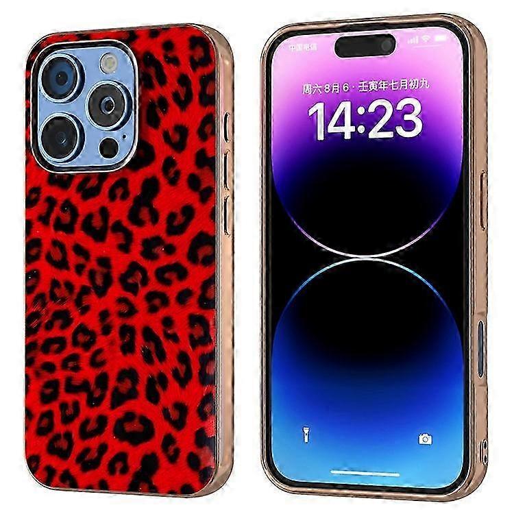Compatible For iPhone 16 Pro Case Electroplating Leopard Pattern PU+TPU Phone Cover (New Model)