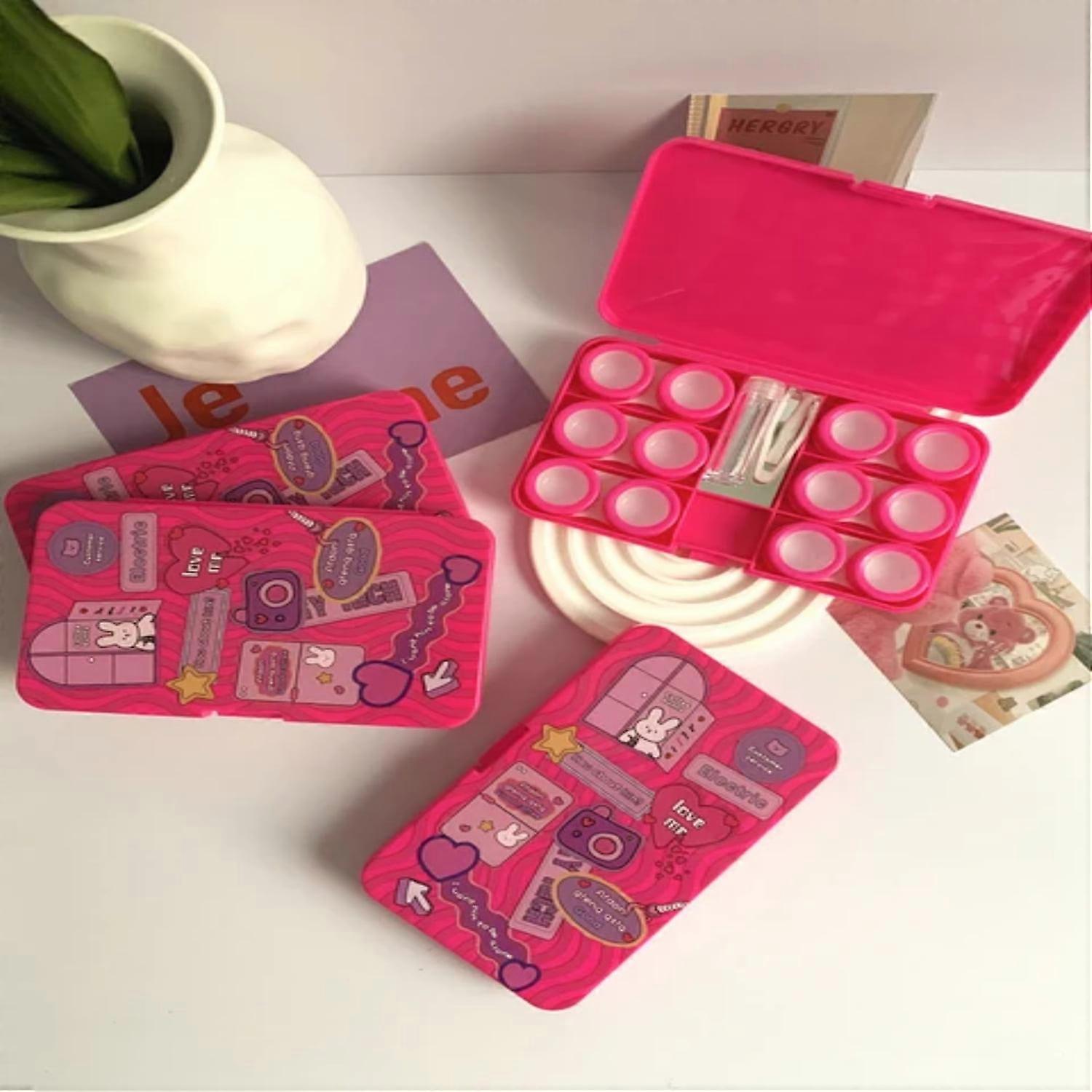 DEKAXID Creative American Style Double Contact Lens Case - Portable Eye Lens Box with Mirror and Tweezers - Simple and Cute Design