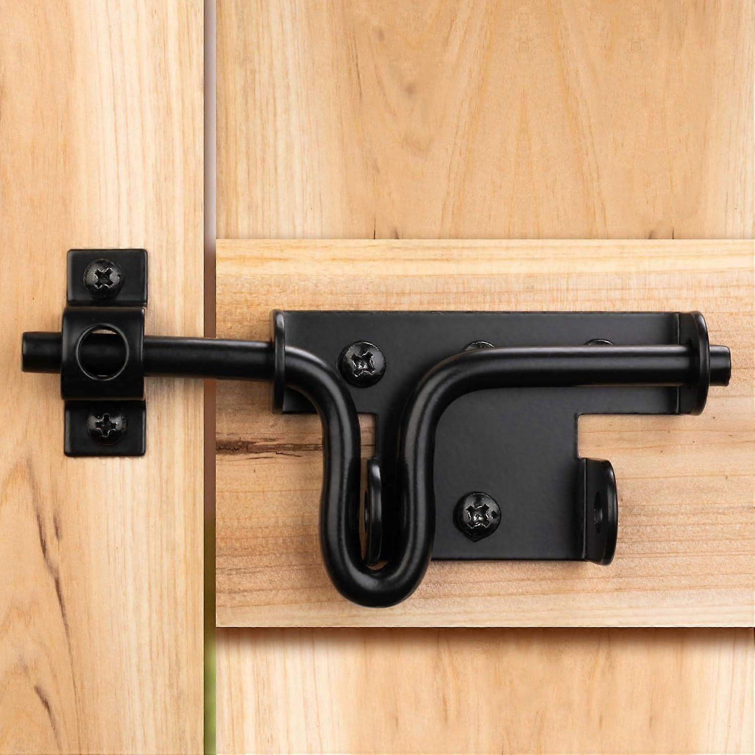 Slide Bolt Gate Latch for Wooden Fence, Heavy Duty Black Sliding Bolt Gate Lock Latch Hardware with Padlock Hole, Door Gate Latch for Wooden Gate Viny