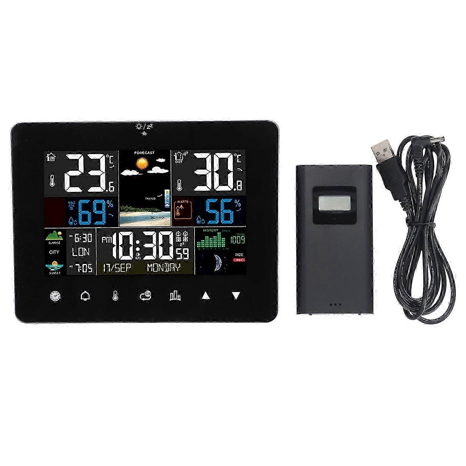 Wireless Weather Calendar Clock Color Touchscreen Display RF Sensor Temperature Humidity Meter for I