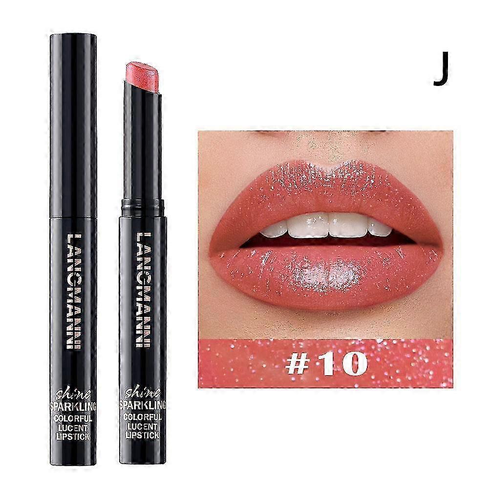 Pearlescent Rotating Lipstick, 10-Color Oblique Design Moisturizing Lipstick, Shade 10