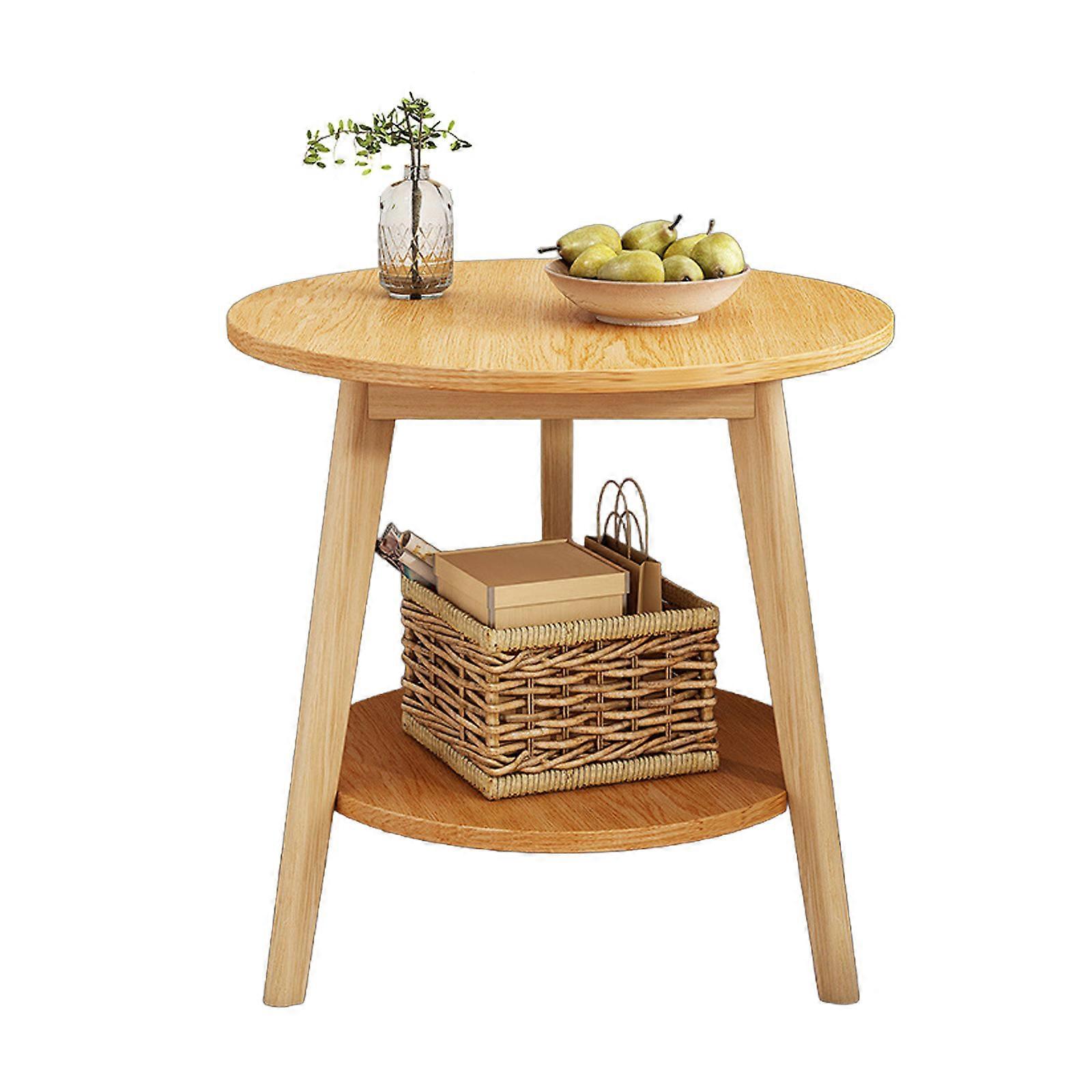 Upgrades Round End Table with Shelf Elegant Round Side Table small Hick Nightstand with Open Shelf Stylish Table  Wood color