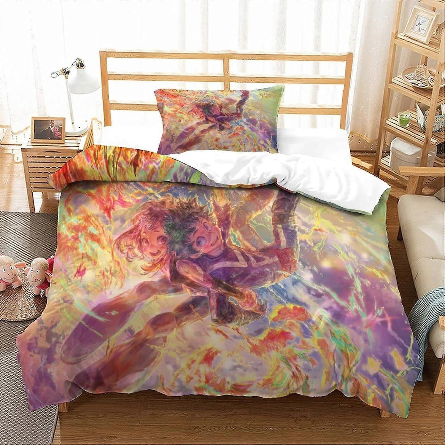 بطلي الأكاديمية غطاء لحاف الكرتون النسيج المنزلي الصبي قطع الفراش غطاء لحاف وأغطية وسادة لينة تتلاشى مقاومة تنفس 3D لحاف مطبوعة Cov