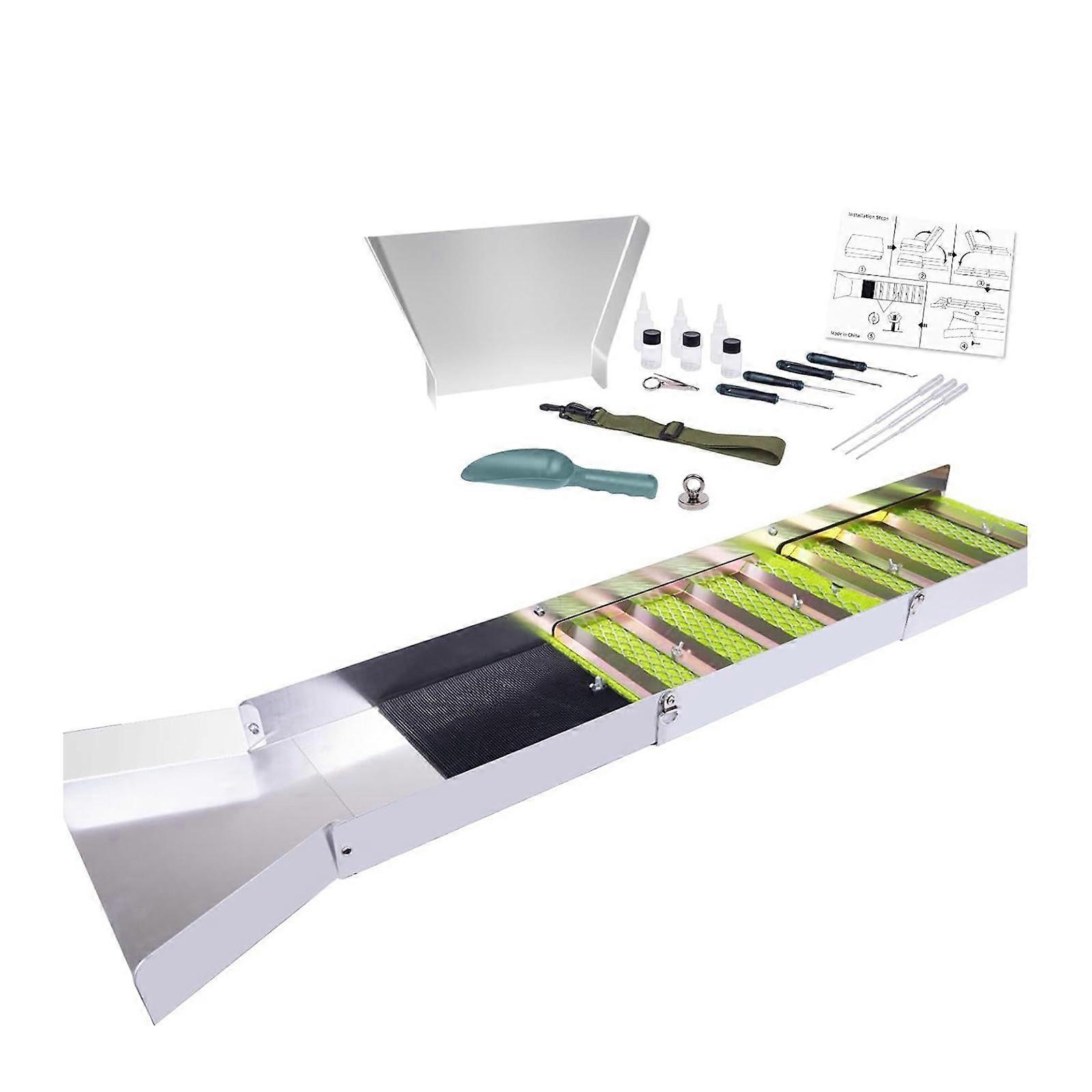 Professional Aluminum Alloys Folding Sluice Box Kit Magnifier Pipette Rock Pick For Streamlined Gold Prospecting Tool Multicolor