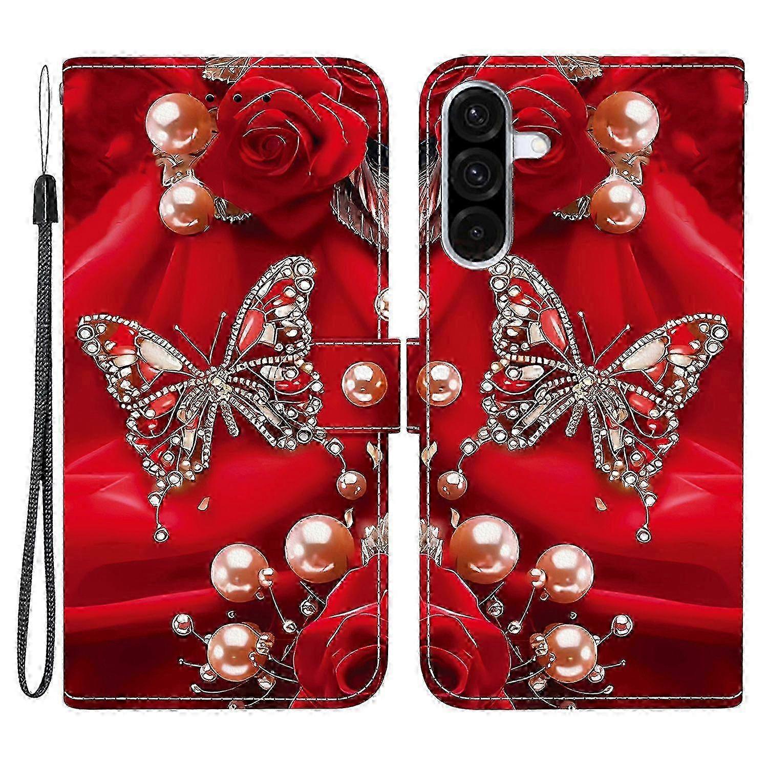 w For Samsung Galaxy A56 5G Leather Case Stand Wallet Pattern Printing Phone Cover with Wrist Strap