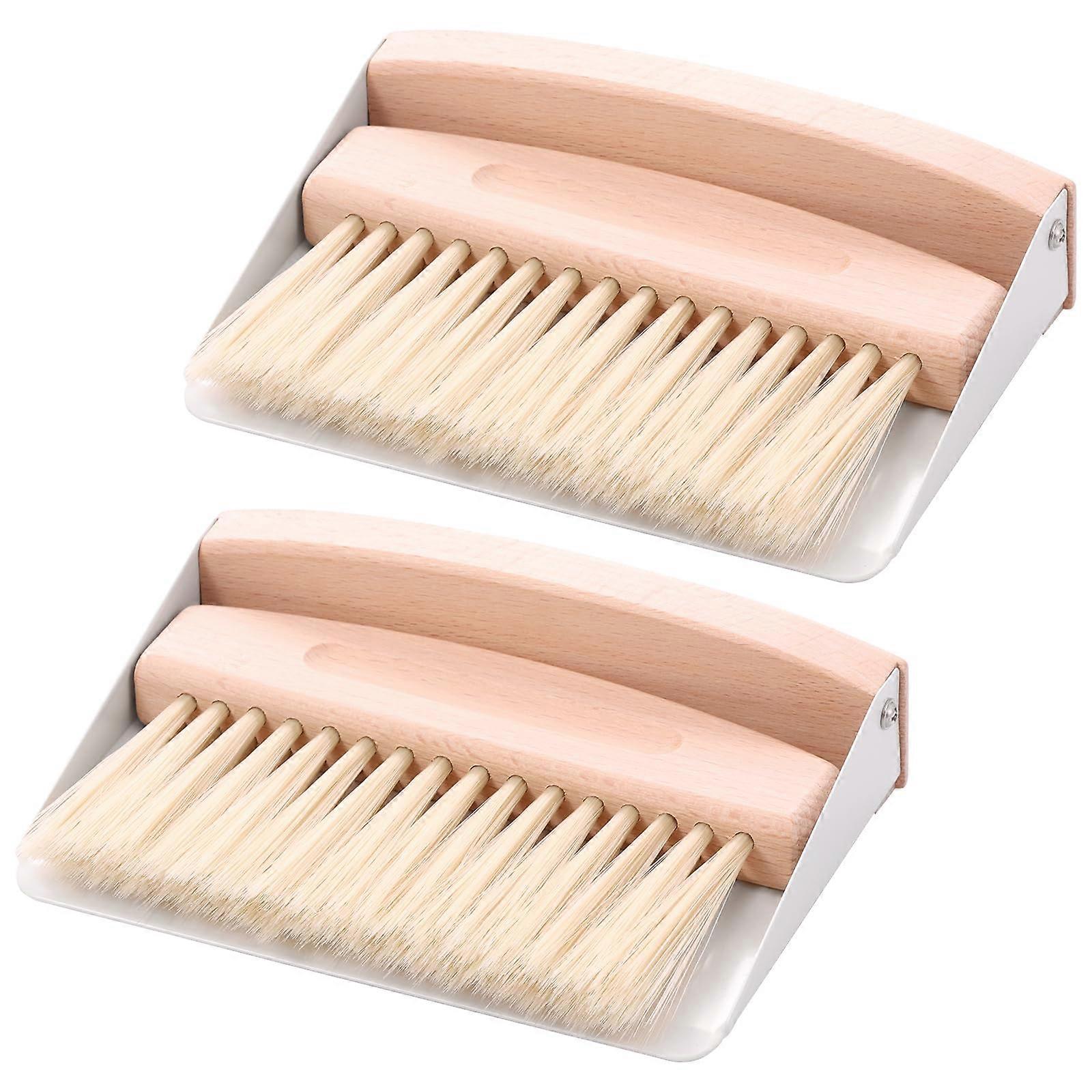 2 Pack Wooden Mini Dustpan and Brush Set for Tabletop Cleaning, Compact Desk and Counter Sweep