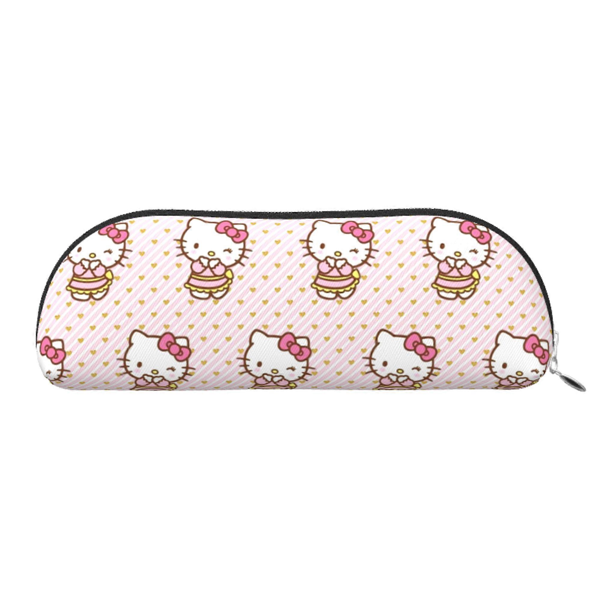 Hello Kitty Leather Semi-circular Zipper Pencil Case Large Capacity Multi-function PVC Semi-circular Storage Bag