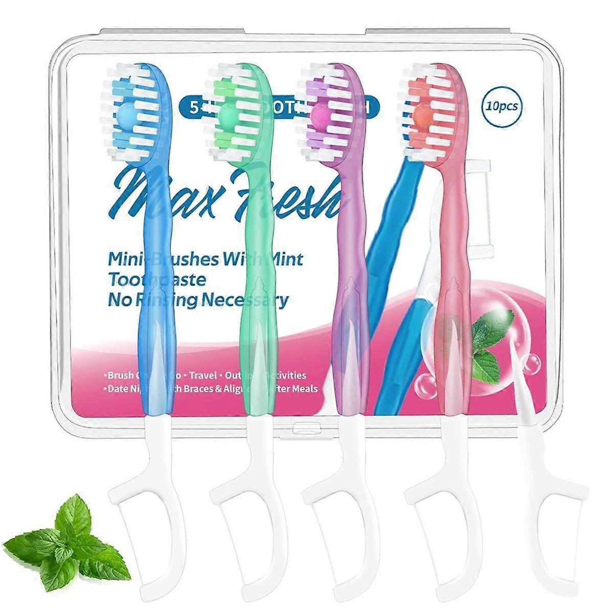 30 Pack Mini Disposable Toothbrushes - 5-in-1 Prepasted Travel Toothbrush with Toothpaste Floss & P