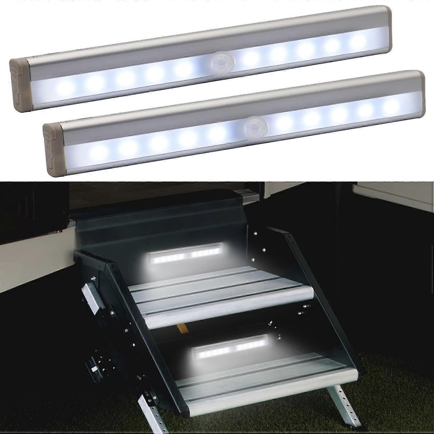 Motion Sensor LED RV Step Light, Battery Operated Magnetic Light Bar for Camper and Travel Trailer, 2 Pack