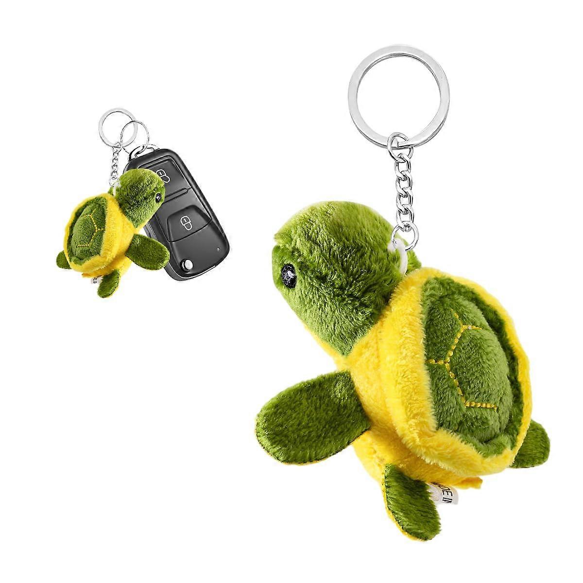 Plush Turtle Keychain with Soft Squeeze Cushion, Cute Sea Turtle Bag Charm Gift Yellow and Green