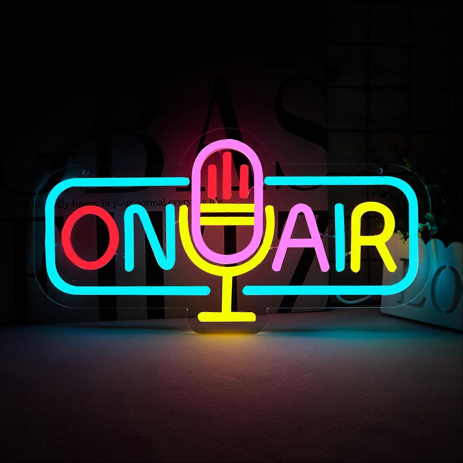Retro On Air Neon Sign with Microphone Icon, USB Powered Wall Mounted Podcast Studio Decor