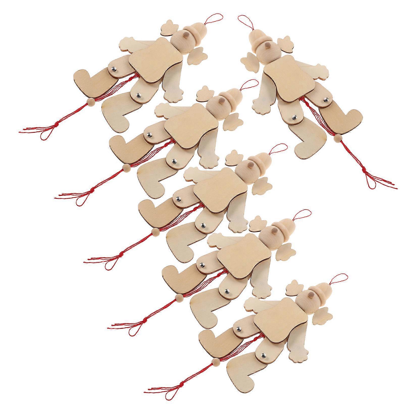 Interactive Wooden Clown Marionette Pull String Toy 6Pcs Pack