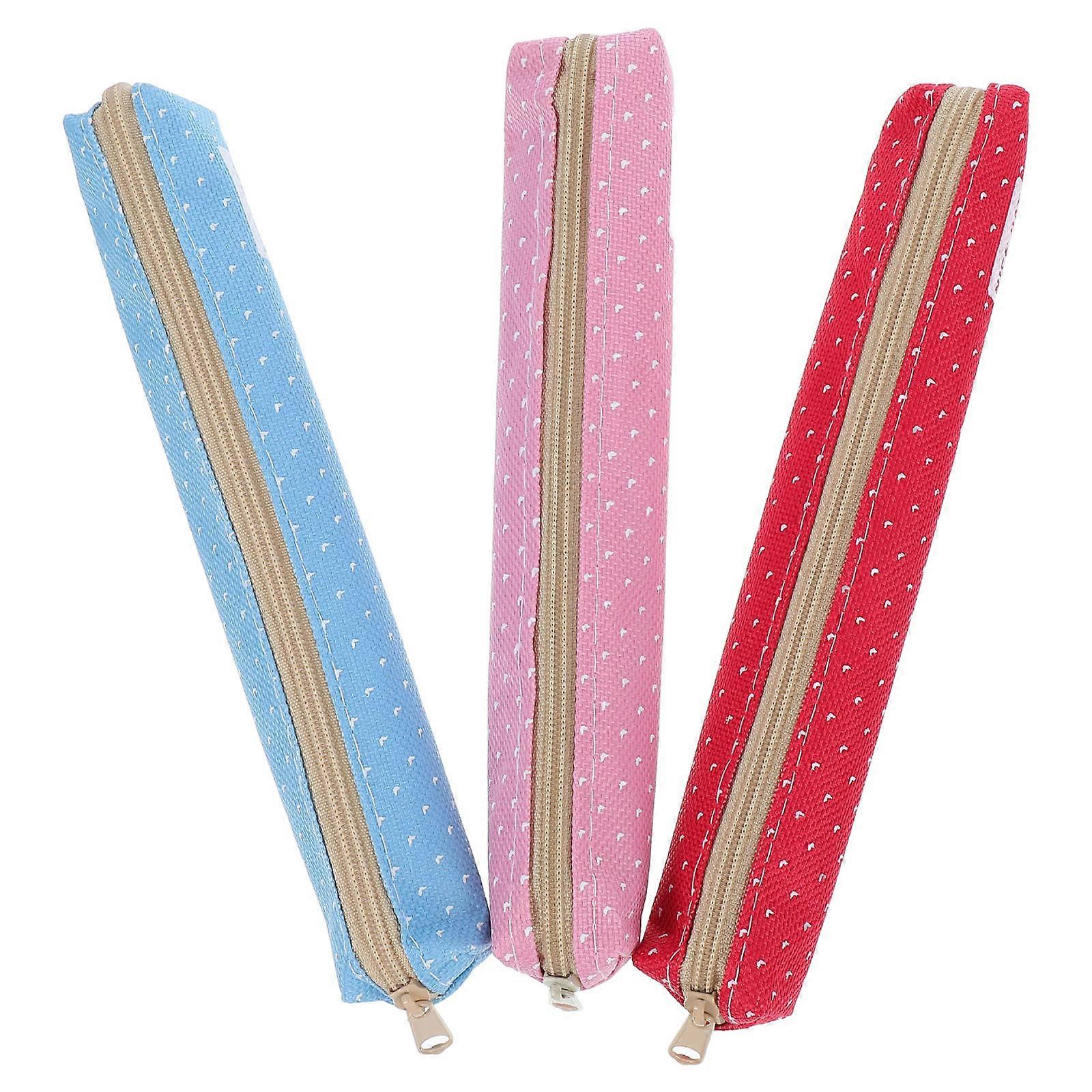 Candy Color Pencil Case Canvas Organizer for Storage Use 3Pcs Set