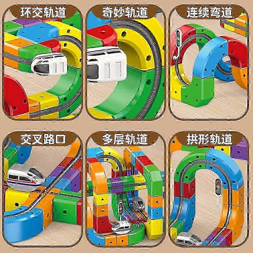 קוביית מסלול קסם של Hot Toys וסט רכבת חשמלי חדש של Klick Rail, מסלול מרוצים גמיש 123 חלקים, צעצוע למידה תלת-ממדי STEM לילדים המאתגר כוח משיכה