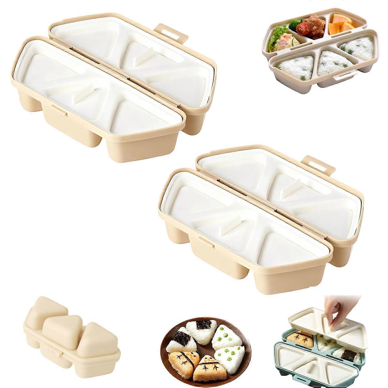 6Cavity Triangle Onigiri Mold Rice Ball Maker NonStick Sushi Musubi Bento Beige Set of 2