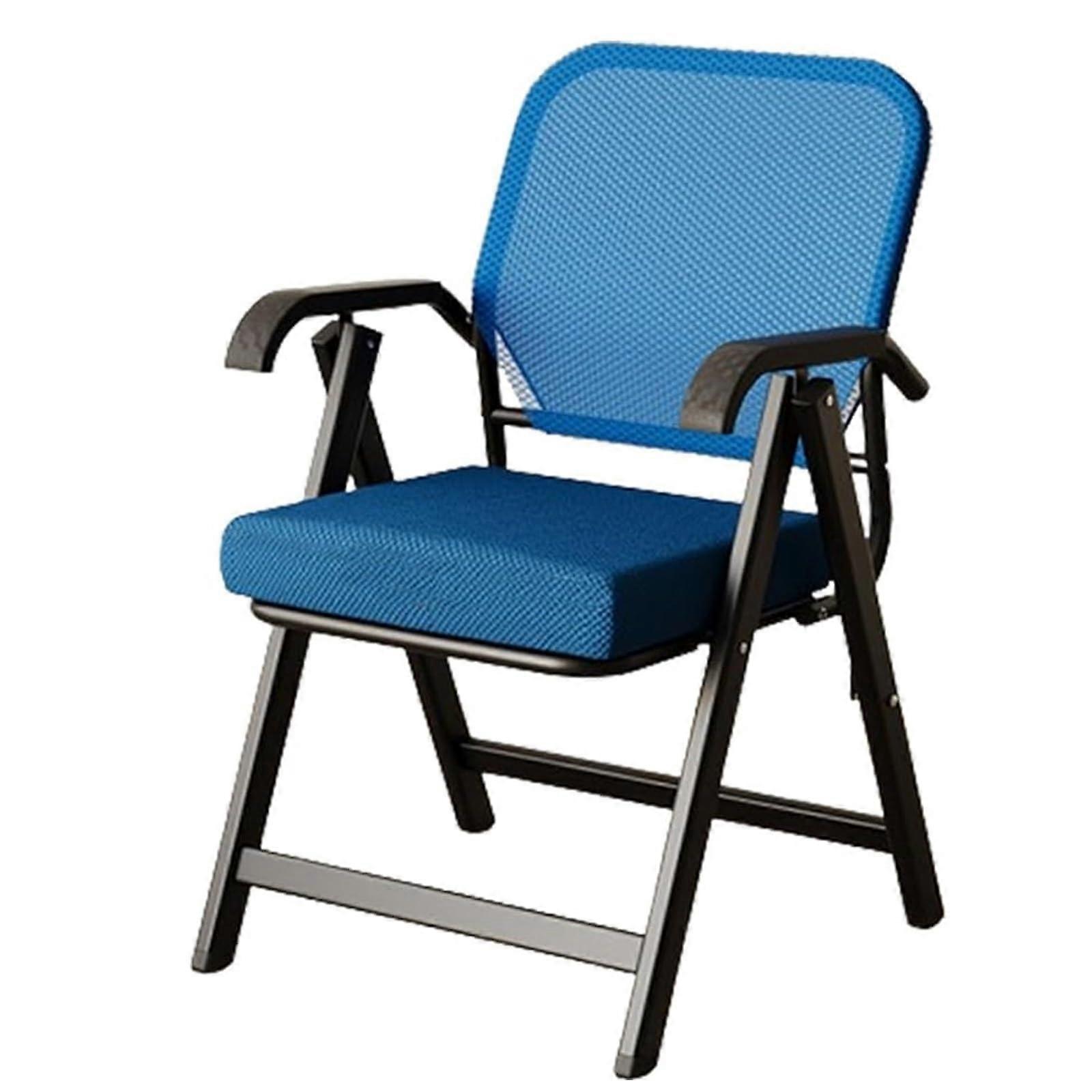 Folding Office Chair with Arms Ergonomic Back Support Padded Seat Steel Frame for Indoor Use Blue