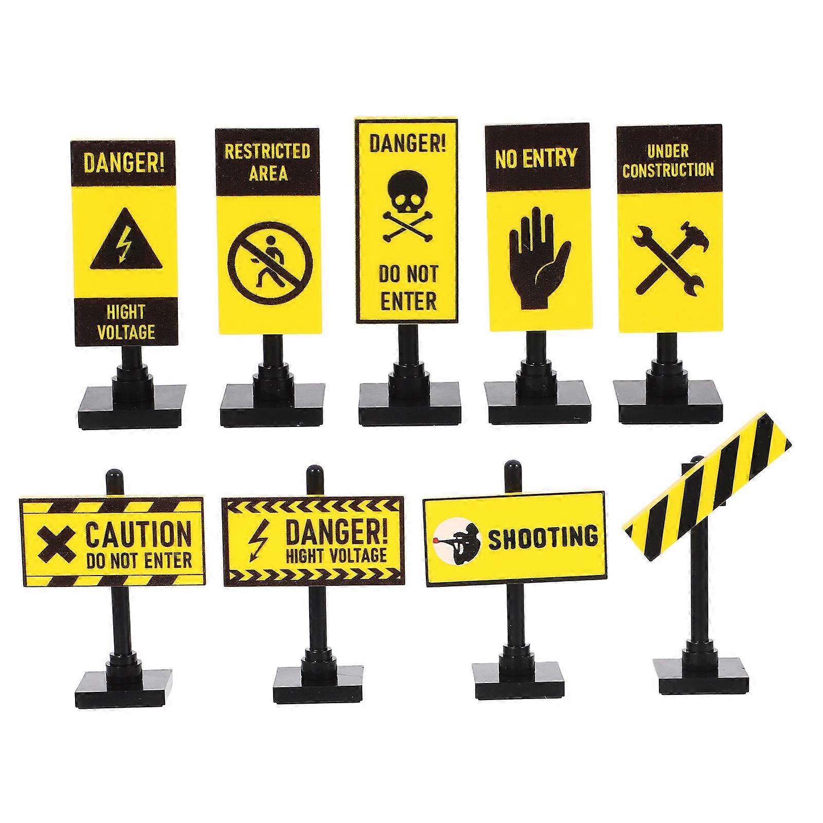 Mini Caution Sign Toy Playset for Educational Learning 9Pcs Set