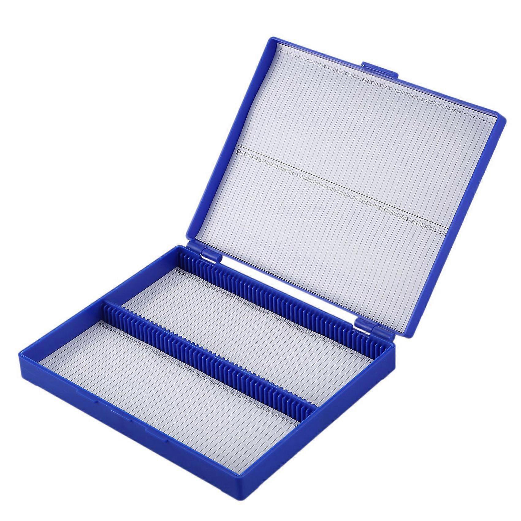 2X Royal Blue Plastic Rectangle Hold 100 Microslide Slide Microscope Box