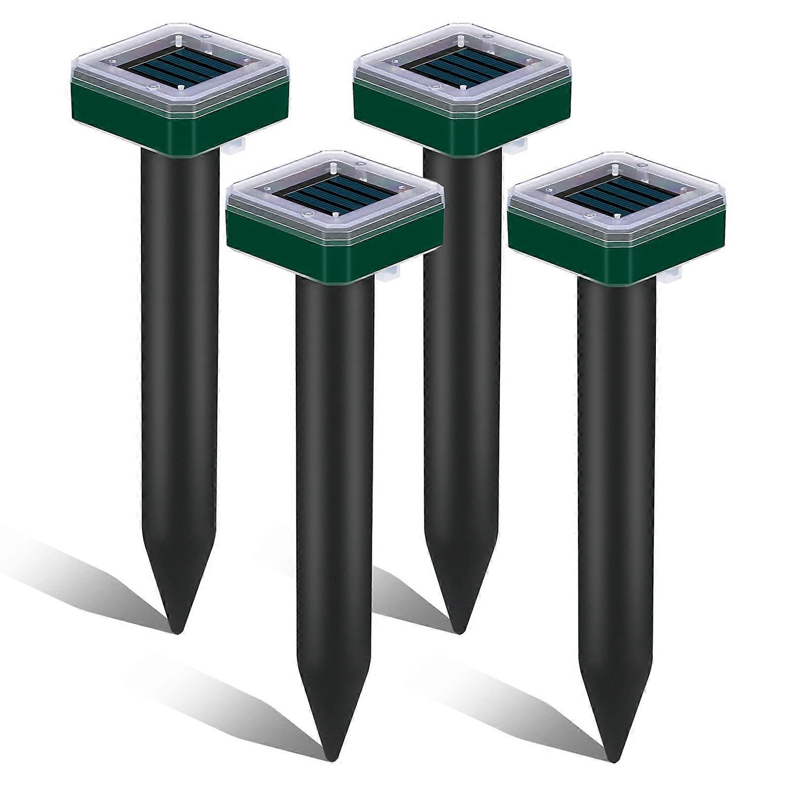 4 Pack Solar Mole Repeller Ultrasonic Waterproof Stakes for Yard Gopher Vole Snake Rodent