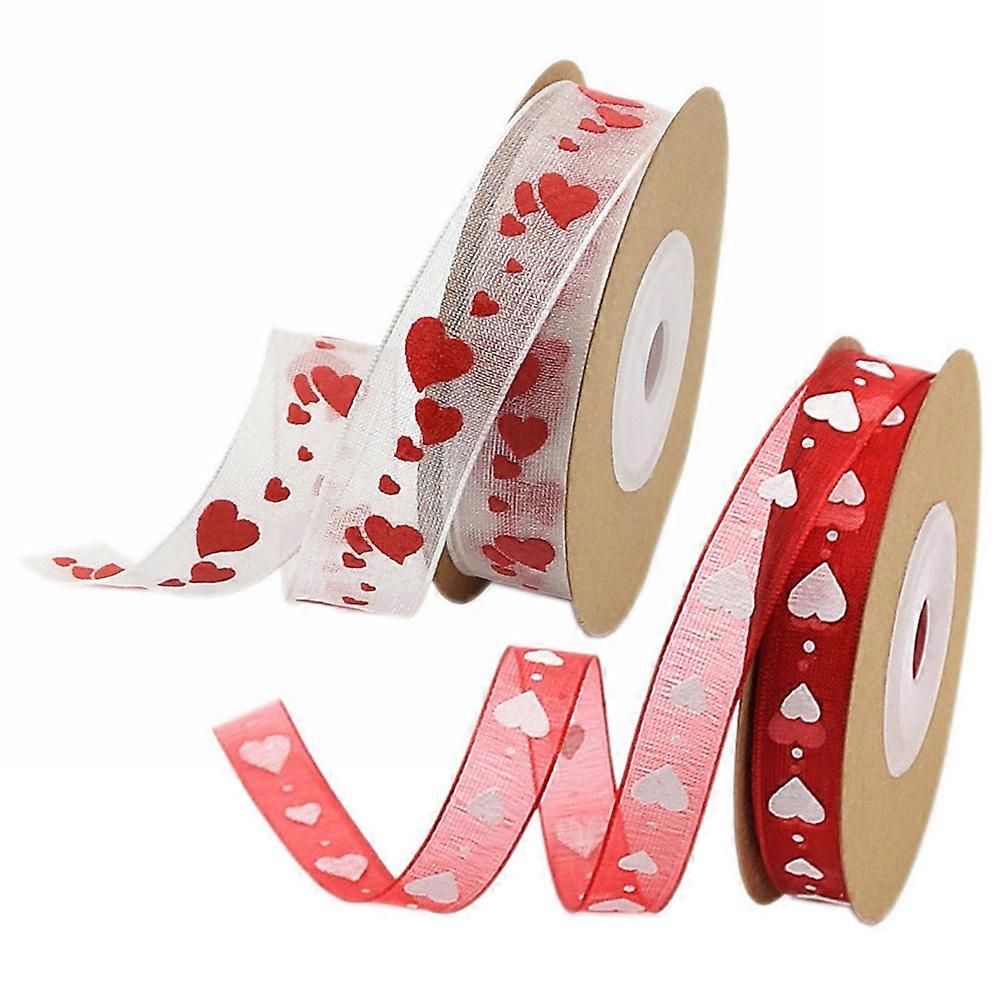 Wrapping Ribbons for Gift Packaging 2 Rolls Love Heart Pattern Ribbons