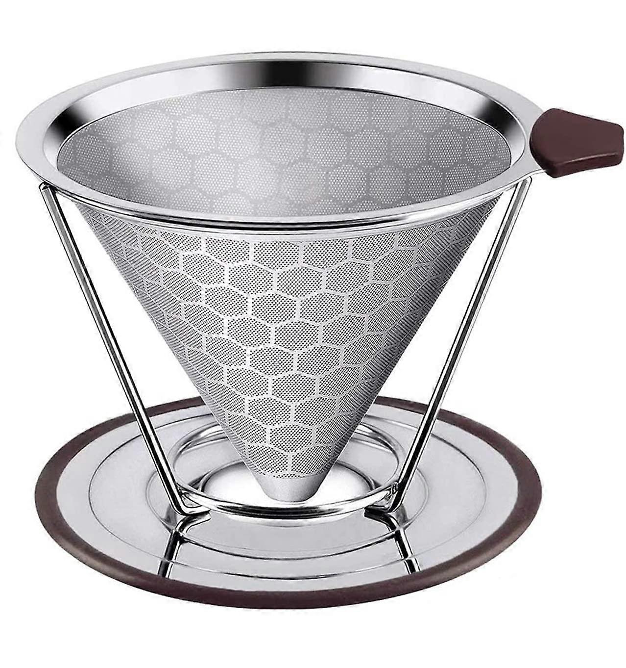 Pour Over Coffee Maker with Reusable Stainless Steel Double Layer Mesh Filter and Silicone Grip