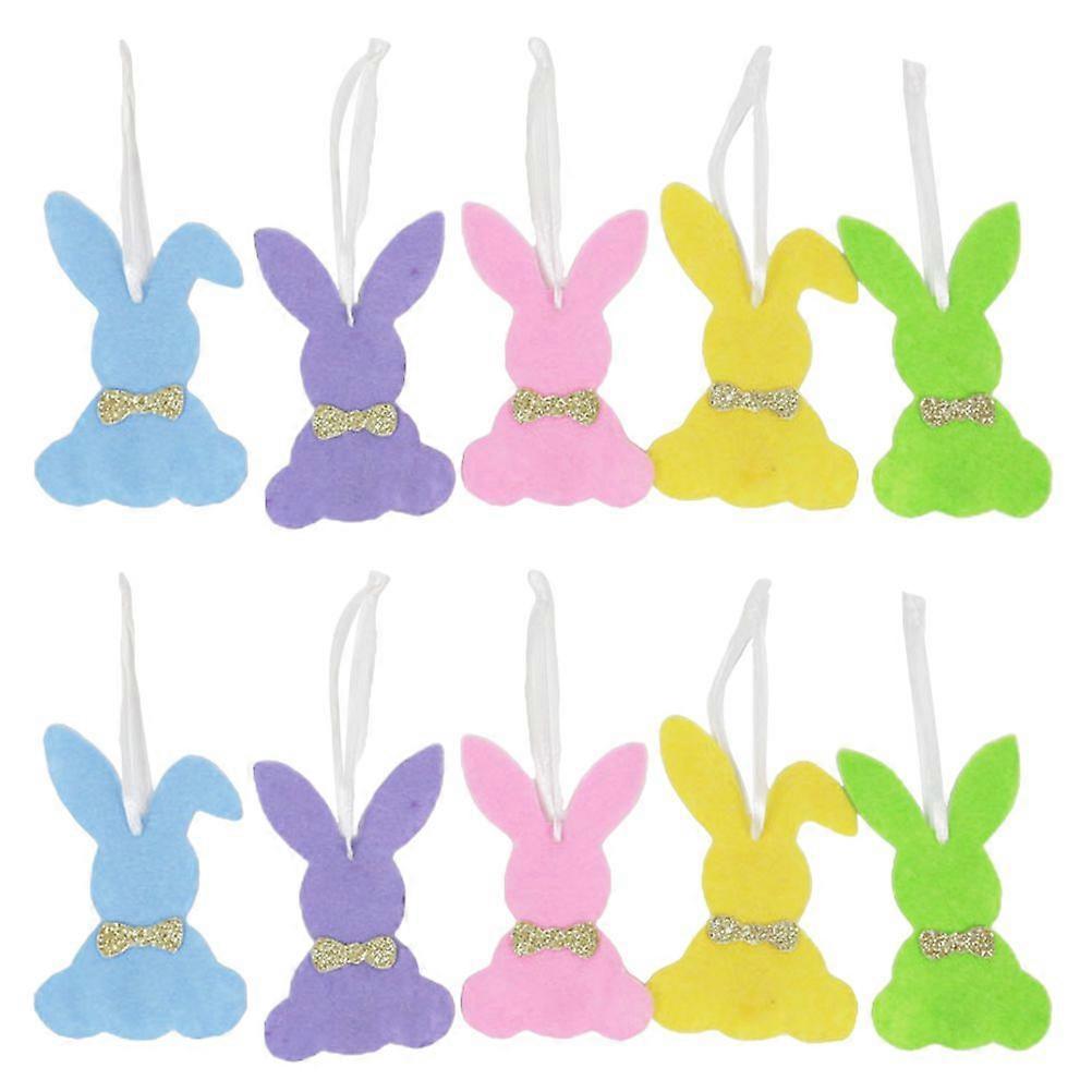 10pcs Easter Rabbit Ornament Felt Easter Pendant Party Layout Decor(Mixed Color)