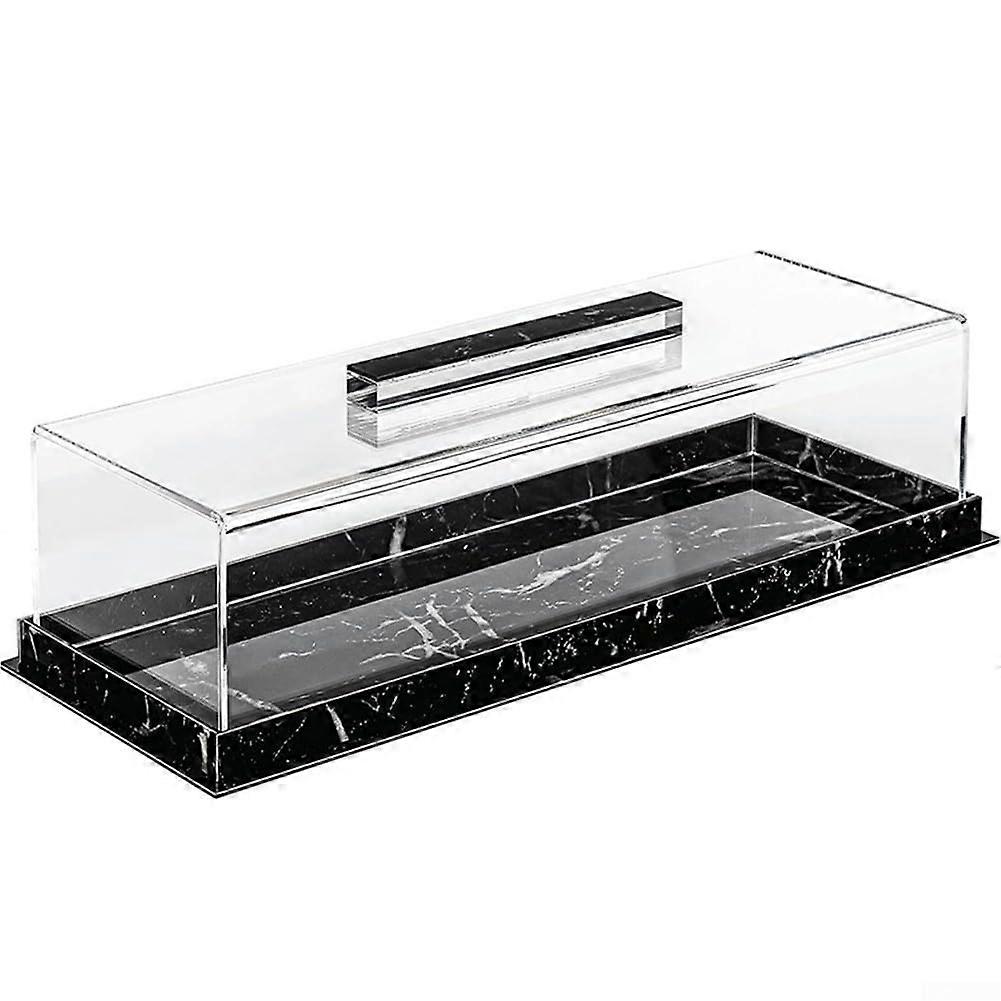 Acrylic Serving Tray with Lid and Marble Base, Large Rectangular Food Container for Parties and Weddings