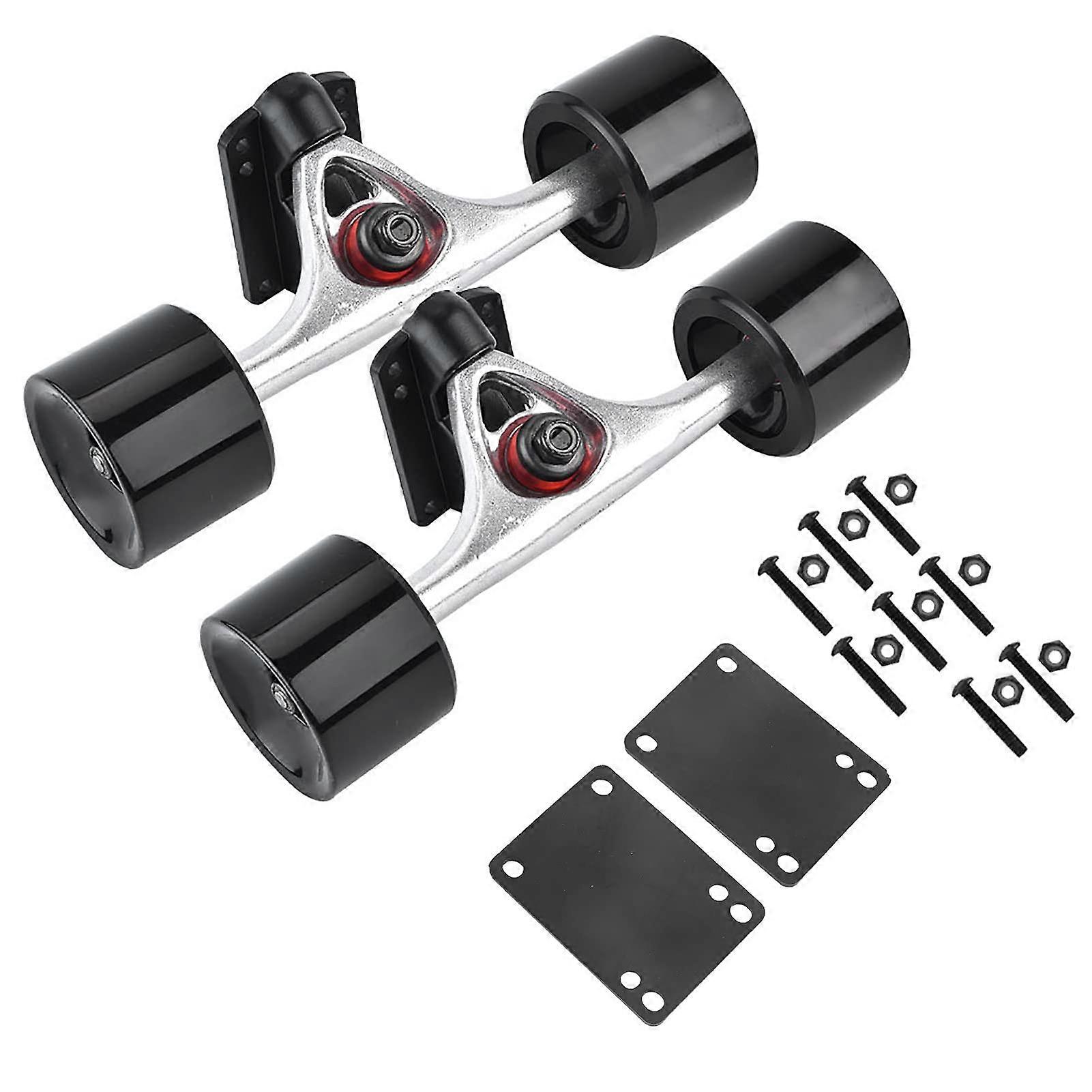 Skateboard Trucks and Wheels Hardware Kit with Bearings Riser Pads, Silver Axis Black Wheels