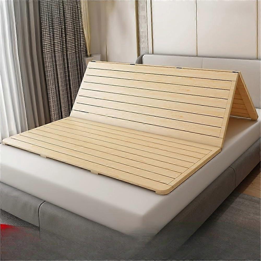 TriFold Solid Wood Bed Board with Slatted Mattress Support, Foldable Frame for Bedroom 39.4x74.8in