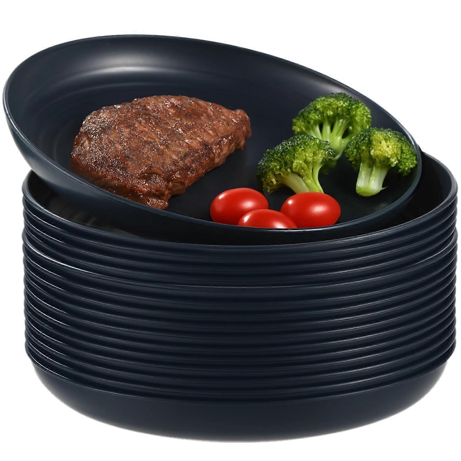 16Piece Reusable Dinnerware Set with 9.8 Inch Unbreakable Plates, Microwave Dishwasher Safe, Dark Blue for Kitchen Camping
