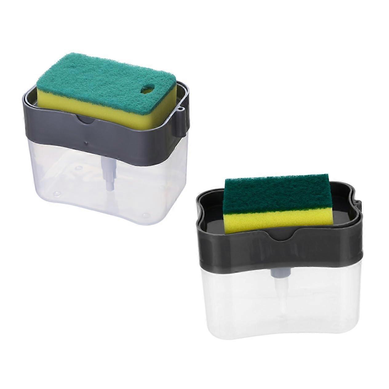 2 Sets Automatic Kitchen Soap Dispenser with Sponge, OneHand Press Pump, Clear Reservoir