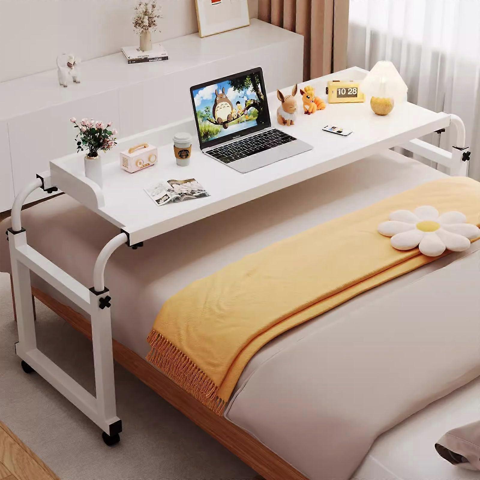 Overbed Table with Wheels, Height and Angle Adjustable Laptop Desk for Bed, Eating, Reading, Work