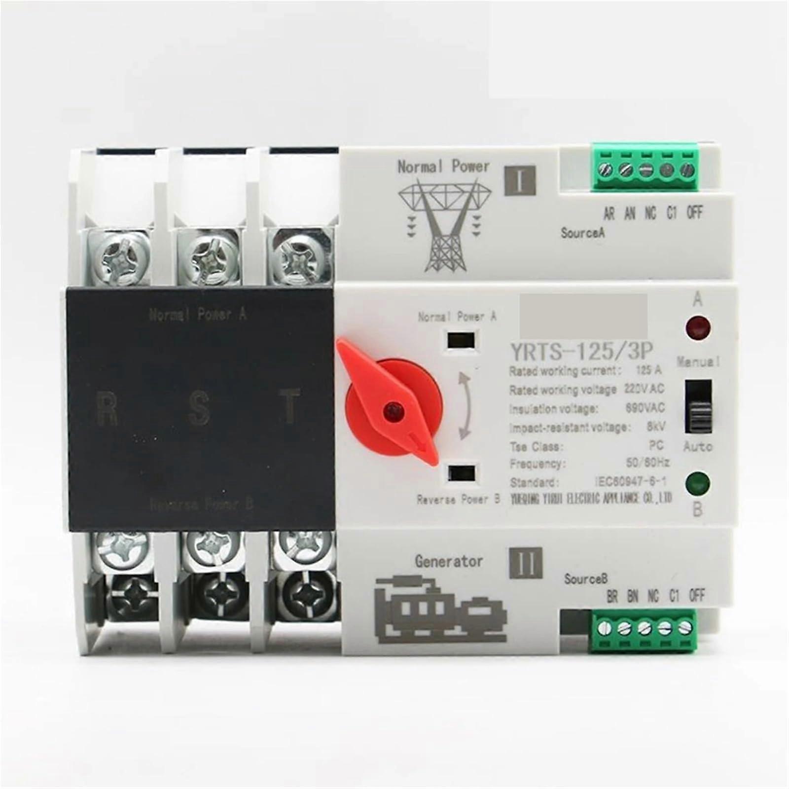 125A 3P 400V Dual Power Automatic Transfer Switch with Millisecond Source Switching for Generator
