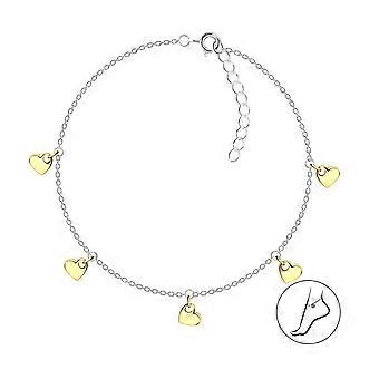 Dew Gold Plated Detail Heart Charm Station 10" Anklet 82617GD – - Gold Plated