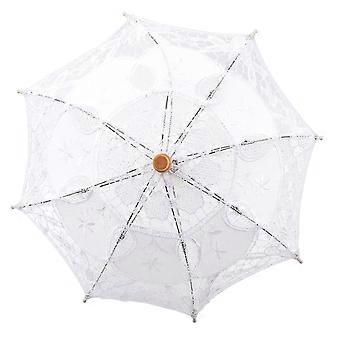 Guarda-sol de noiva com cobertura de renda, guarda-chuvas vintage para mulheres, elegante guarda-chuva de mão em tecido de algodão para o verão, charmoso guarda-sol de renda para casamento.