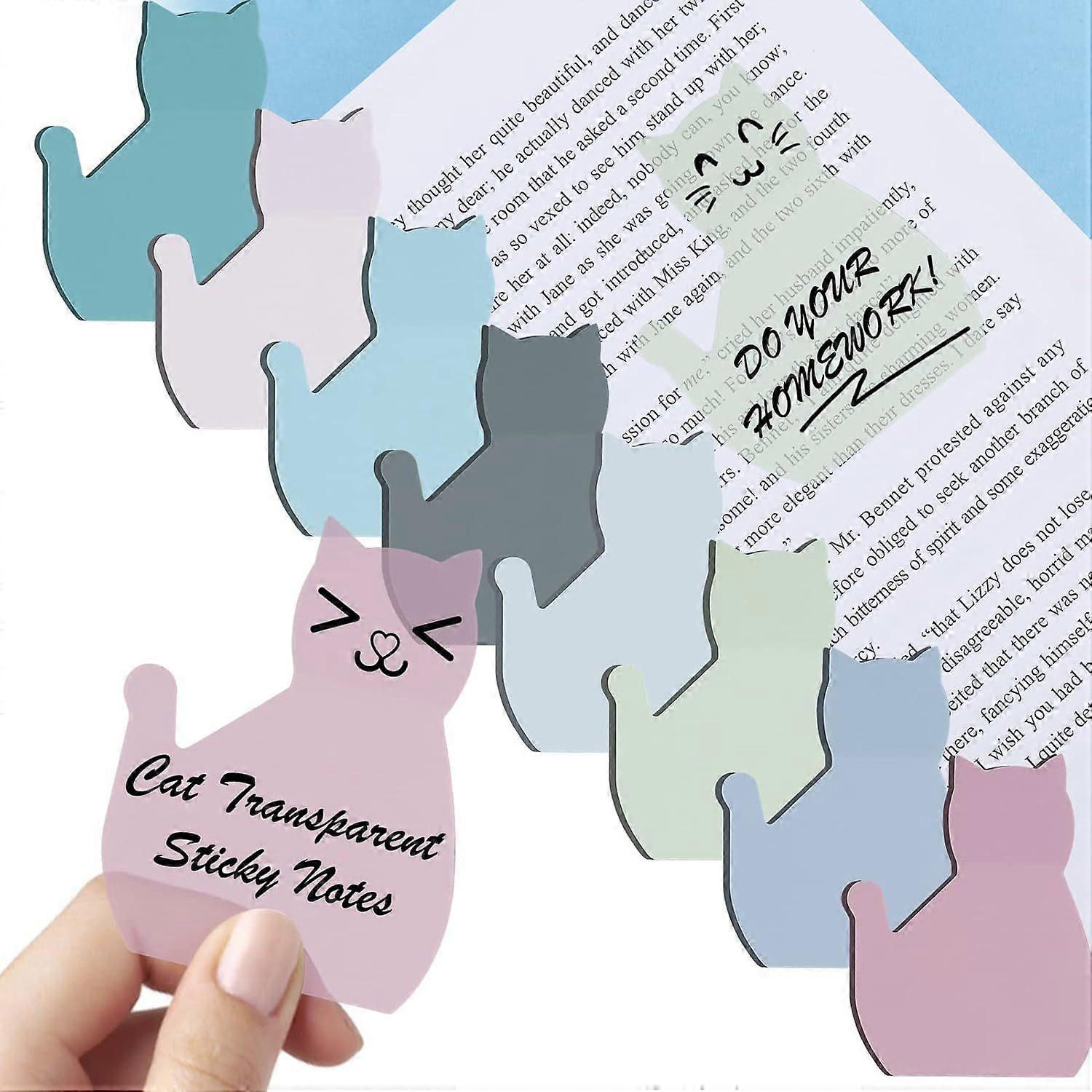400 Sheets Cat Transparent Sticky Notes, 8 Pads Cute Translucent Sticky Notes,