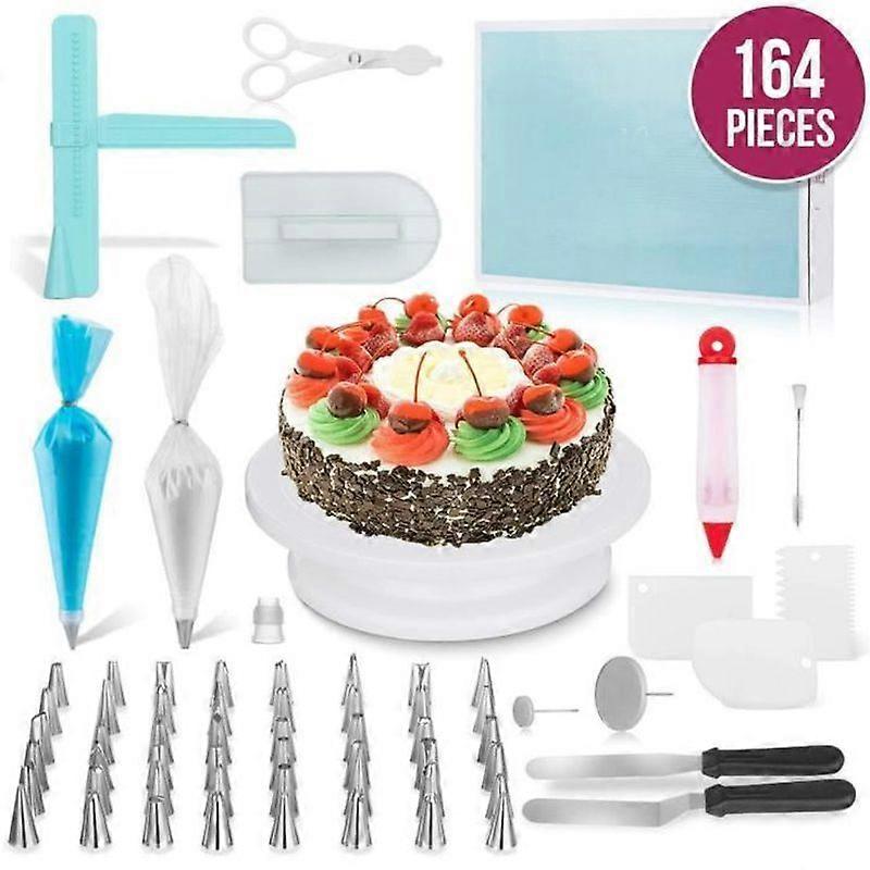 Cake Turntable Baking Kit Include Cake Turntable Icing Spatula for Kitchen Cake Decorating 164Pcs