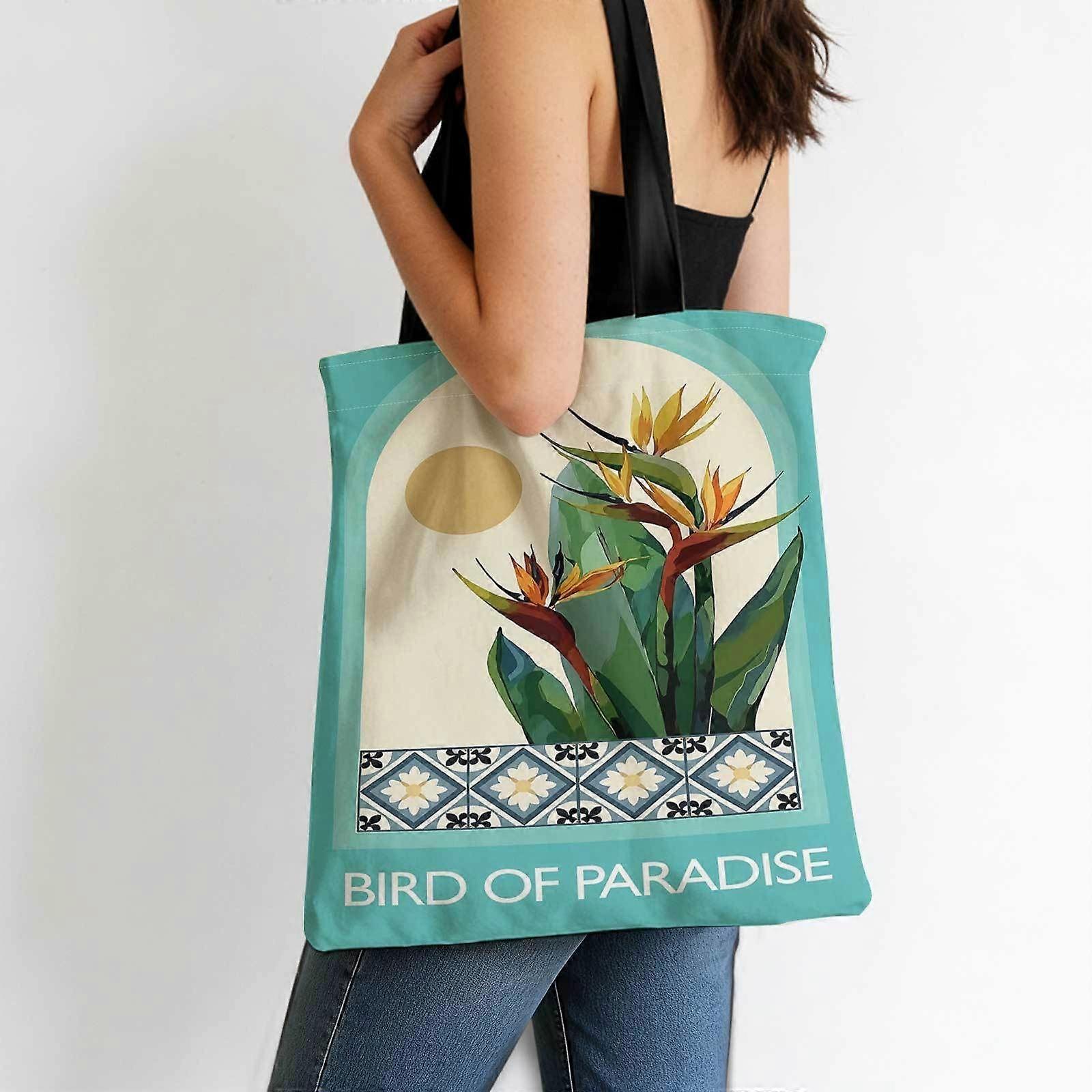 Sac fourre-tout grande capacité (1 pièce) + Fleurs tropicales sous l'arche + Léger + Résistant, Double poignée et pliable - Idéal pour les études et les trajets domicile-travail - Rpolk